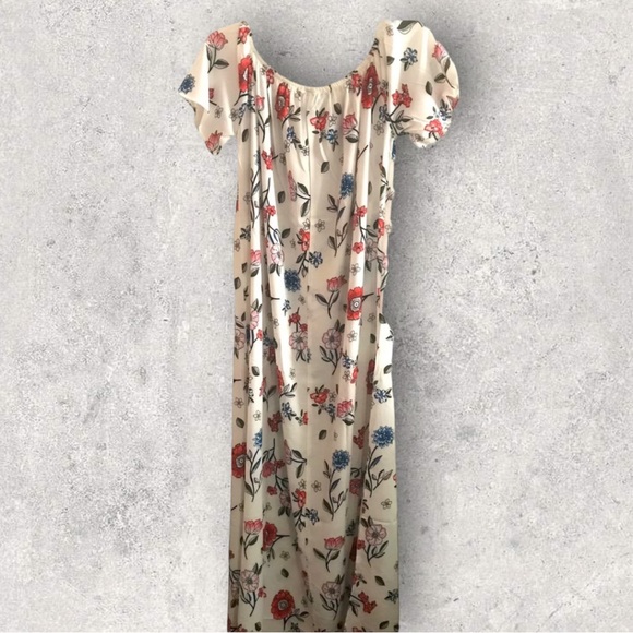 Milan Kiss Women’s Large Floral Off-Shoulder Maxi Dress Lightweight Side Slit - Picture 3 of 7